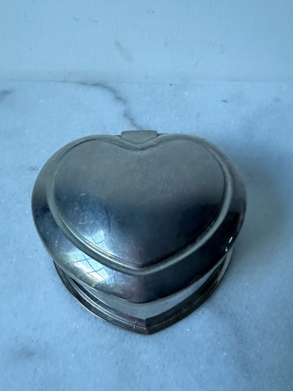 Heart-Shaped Silver Tone Trinket Box